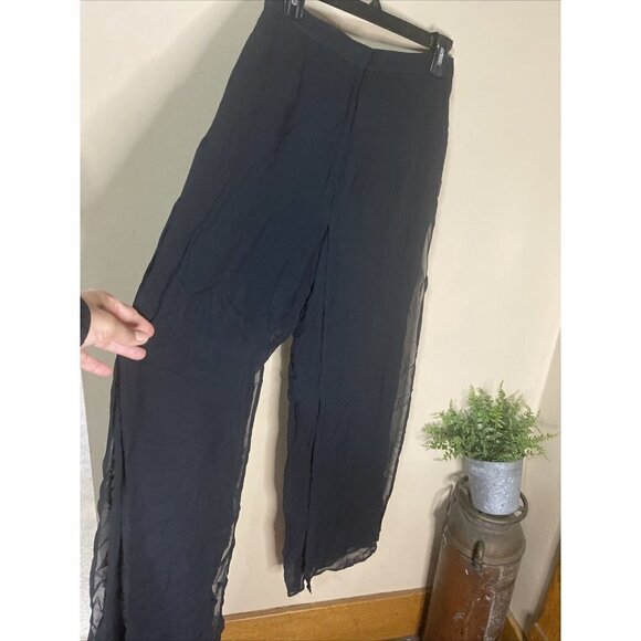 VINTAGE Tadashi Pants Sz 2 Evening Semi Sheer Black High Waist Formal Made USA - Picture 1 of 7